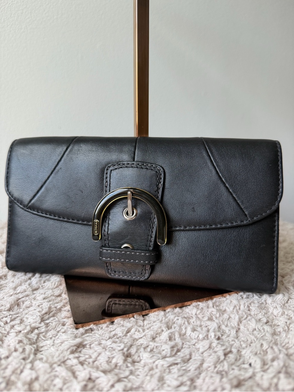 Coach Black Leather Wallet with Signature Buckle